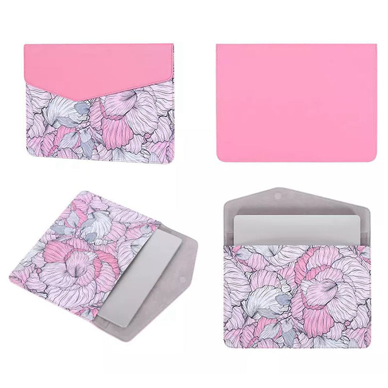 E56-13 12-inch Laptop Carrying Bag Flower Pattern PU Leather Protective Notebook Sleeve