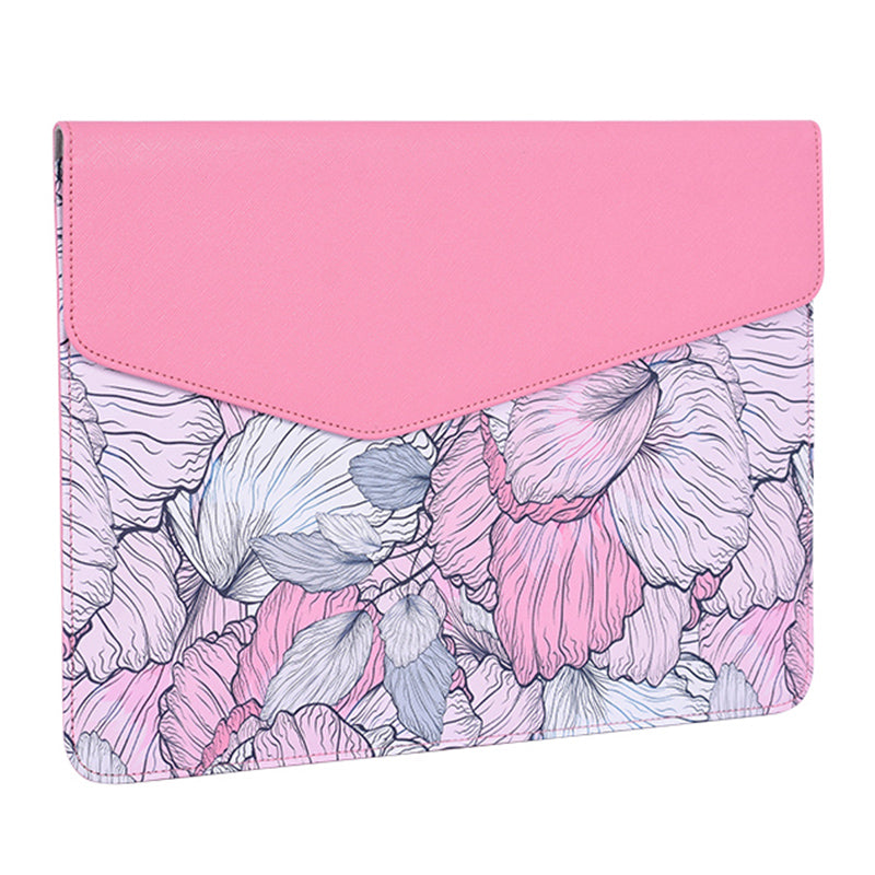 E56-13 Flower Pattern PU Leather Carrying Bag Magnetic Closure Notebook Sleeve for 15-inch Laptop