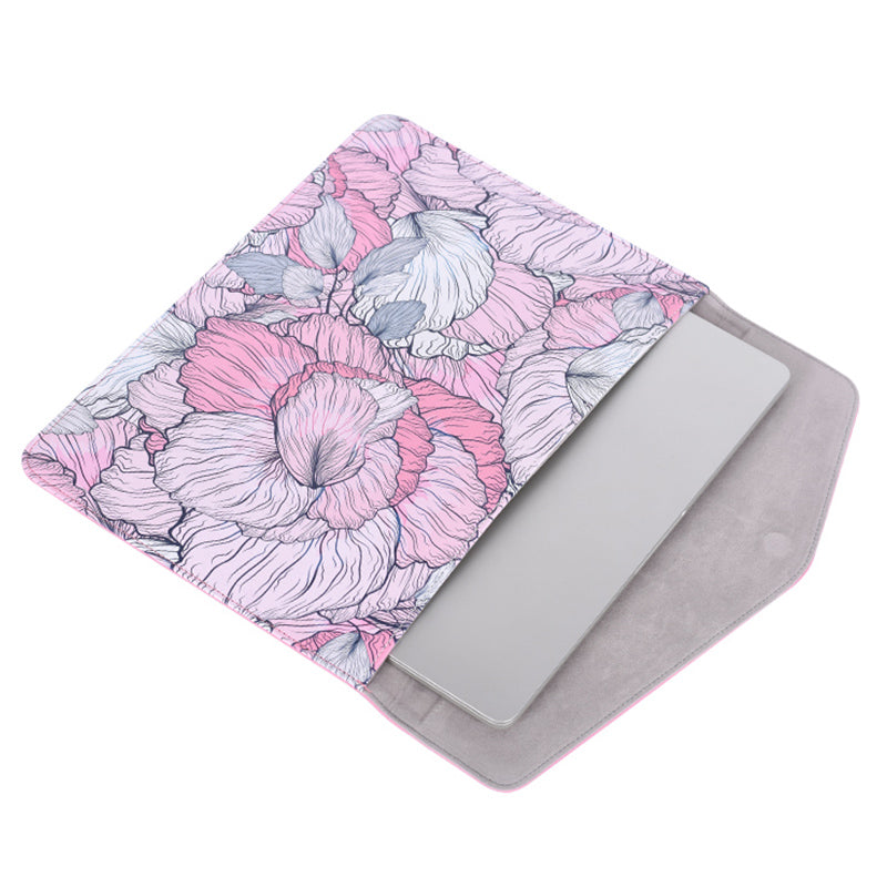 E56-13 Flower Pattern PU Leather Carrying Bag Magnetic Closure Notebook Sleeve for 15-inch Laptop