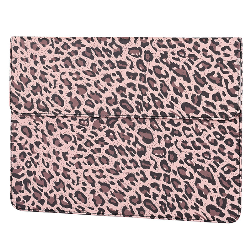 Leopard Printed Fashion Laptop Sleeve PU Leather Magnetic Lid Envelope Notebook Bag - Yellow/12 inch
