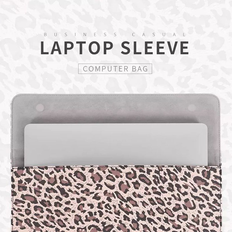 Leopard Printed Fashion Laptop Sleeve PU Leather Magnetic Lid Envelope Notebook Bag - Yellow/12 inch