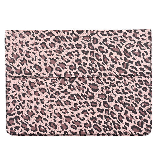 Leopard Printed Fashion Laptop Sleeve PU Leather Magnetic Lid Envelope Notebook Bag - Yellow/15 inch
