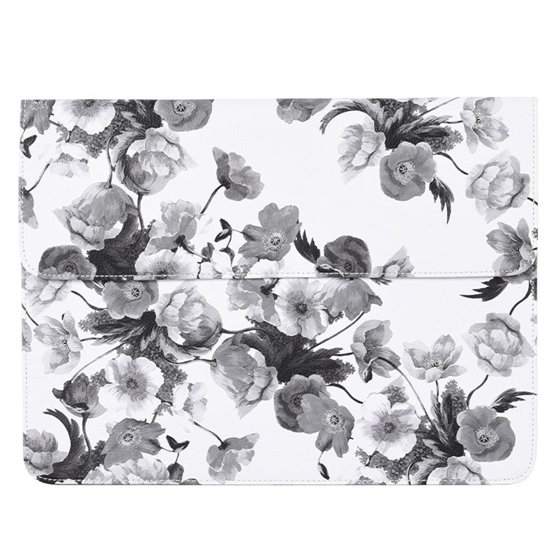 Ink Painting Style Flower Printed PU Leather Laptop Sleeve Magnetic Lid Notebook Carrying Bag - 12-inch