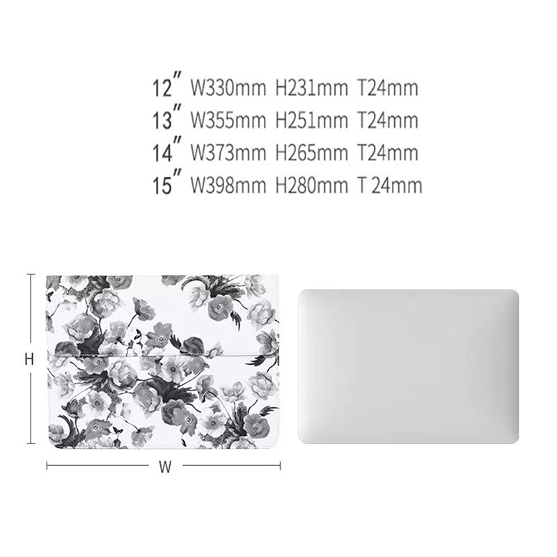 Ink Painting Style Flower Printed PU Leather Laptop Sleeve Magnetic Lid Notebook Carrying Bag - 13-inch