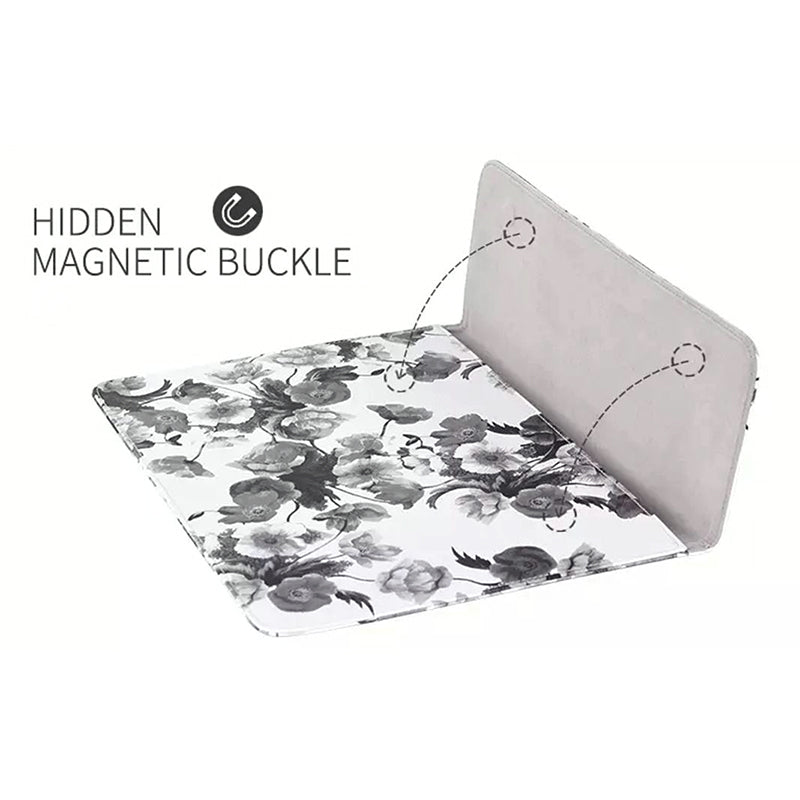 Ink Painting Style Flower Printed PU Leather Laptop Sleeve Magnetic Lid Notebook Carrying Bag - 14-inch