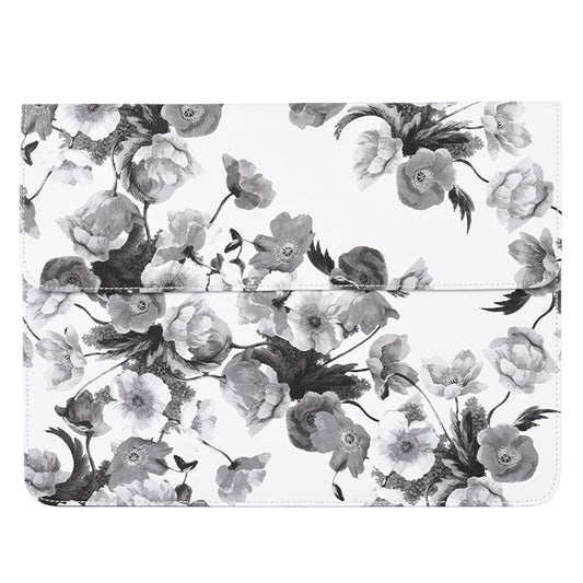 Ink Painting Style Flower Printed PU Leather Laptop Sleeve Magnetic Lid Notebook Carrying Bag - 15-inch