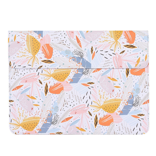 Stylish Printed Laptop Carrying Bag PU Leather Magnetic Closure Envelope Notebook Sleeve Pouch - 15-inch