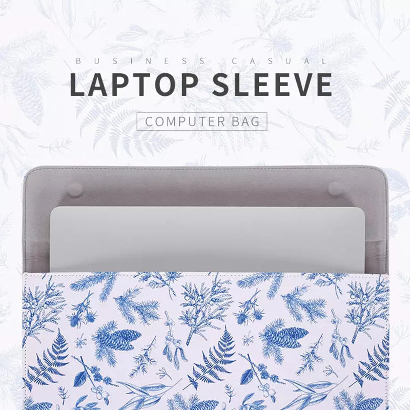 Leaf Printed Laptop Sleeve Carrying Bag PU Leather Magnetic Lid Notebook Protective Pouch - 12-inch