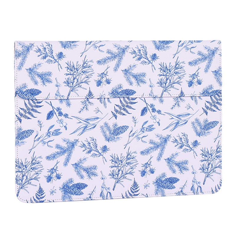 Leaf Printed Laptop Sleeve Carrying Bag PU Leather Magnetic Lid Notebook Protective Pouch - 13-inch