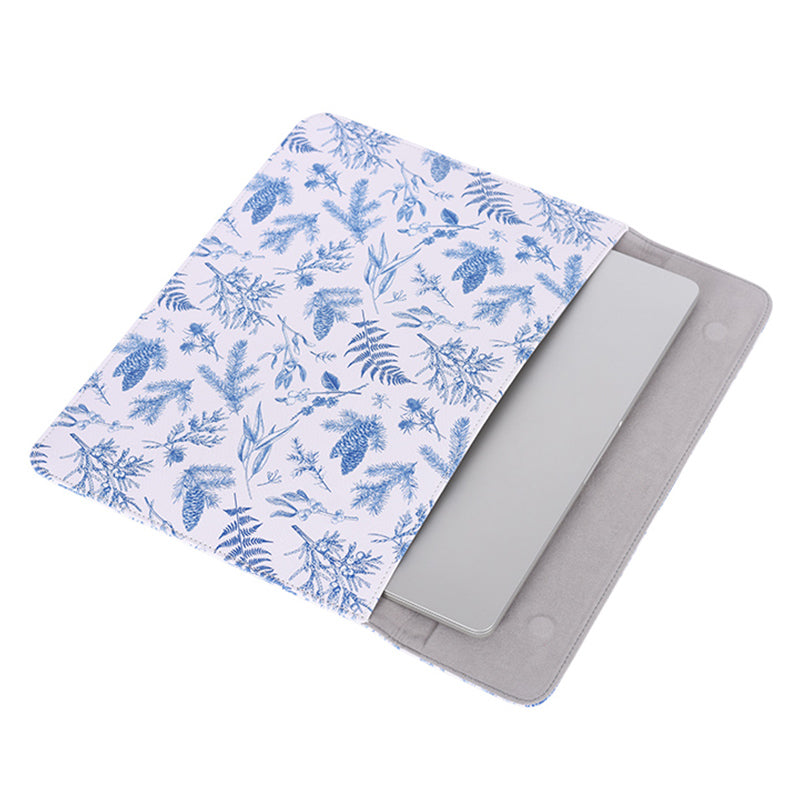 Leaf Printed Laptop Sleeve Carrying Bag PU Leather Magnetic Lid Notebook Protective Pouch - 14-inch