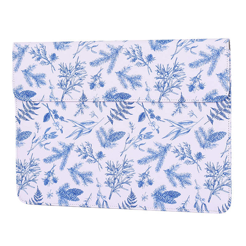 Leaf Printed Laptop Sleeve Carrying Bag PU Leather Magnetic Lid Notebook Protective Pouch - 15-inch
