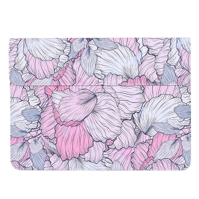 Stylish Flower Printed Notebook Sleeve Pouch PU Leather Magnetic Envelope Laptop Carrying Bag - 13-inch