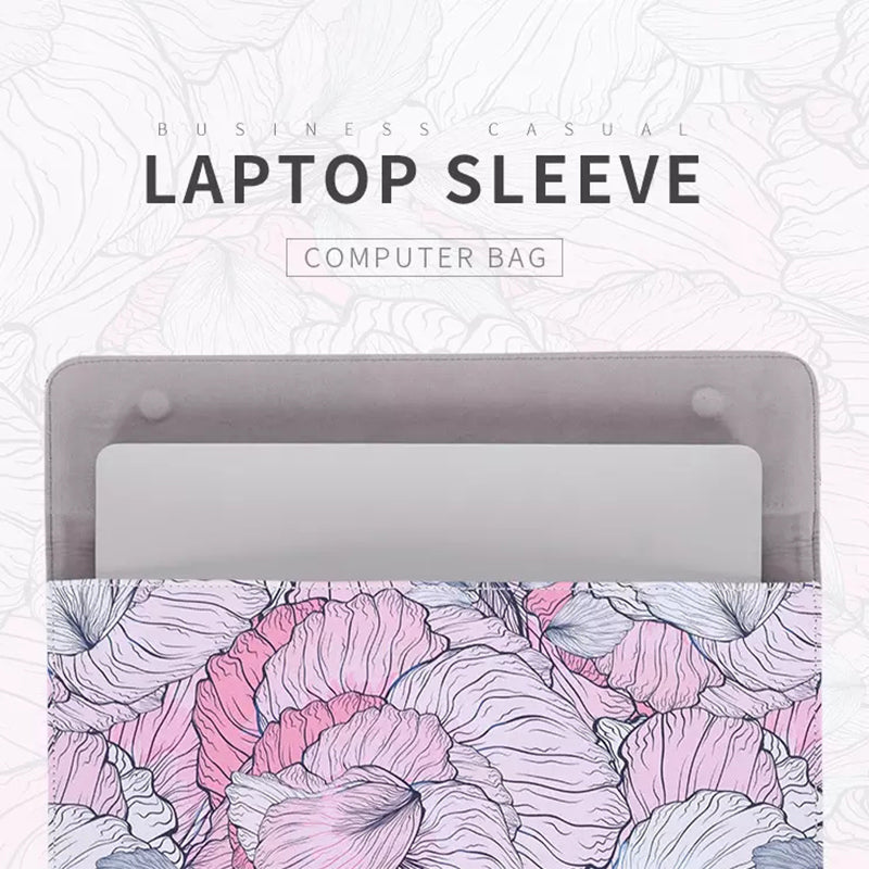 Stylish Flower Printed Notebook Sleeve Pouch PU Leather Magnetic Envelope Laptop Carrying Bag - 13-inch