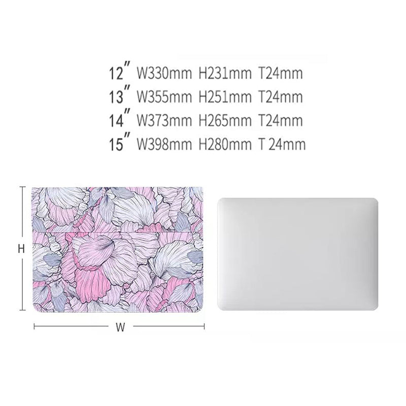 Stylish Flower Printed Notebook Sleeve Pouch PU Leather Magnetic Envelope Laptop Carrying Bag - 14-inch
