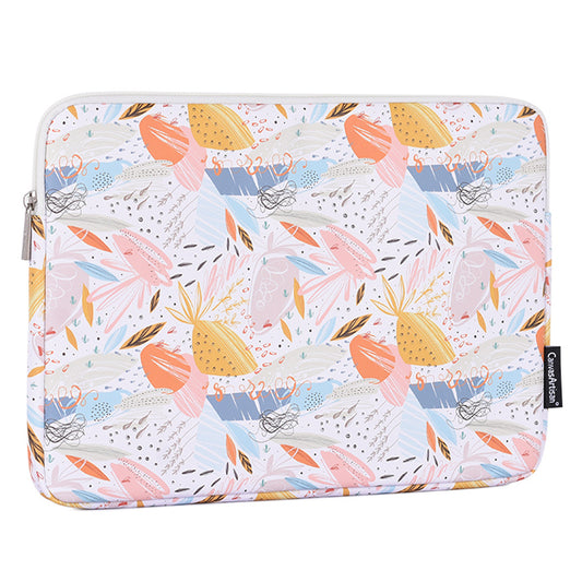PU Leather Laptop Sleeve Bag Flower Leaf Pattern Notebook Carrying Case - White/for 11-inch Laptop