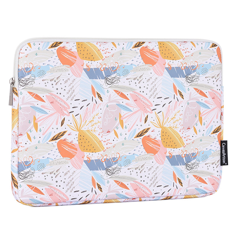 PU Leather Laptop Sleeve Bag Flower Leaf Pattern Notebook Carrying Case - White/for 12-inch Laptop