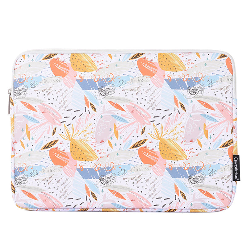 PU Leather Laptop Sleeve Bag Flower Leaf Pattern Notebook Carrying Case - White/for 12-inch Laptop
