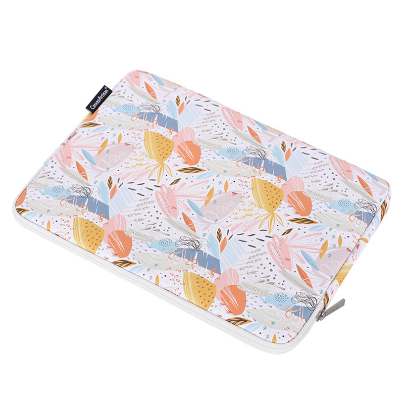 PU Leather Laptop Sleeve Bag Flower Leaf Pattern Notebook Carrying Case - White/for 12-inch Laptop