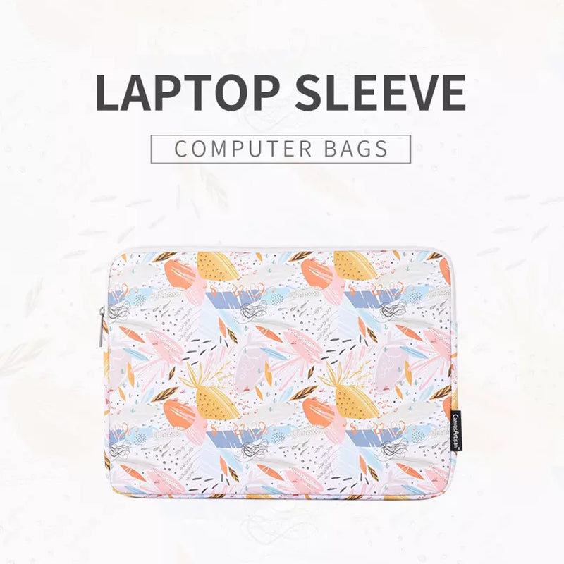 PU Leather Laptop Sleeve Bag Flower Leaf Pattern Notebook Carrying Case - White/for 13-inch Laptop