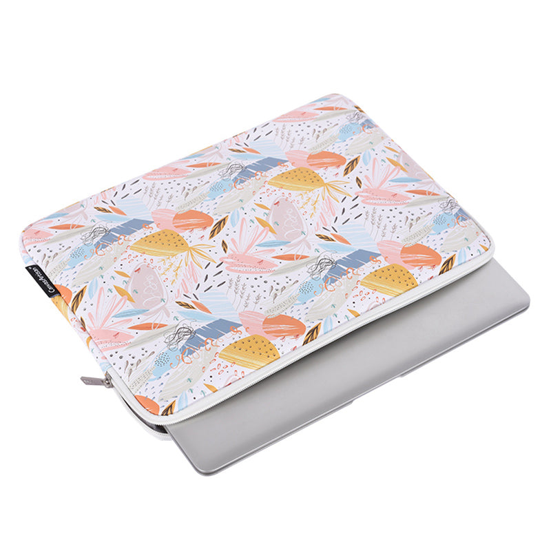 PU Leather Laptop Sleeve Bag Flower Leaf Pattern Notebook Carrying Case - White/for 13-inch Laptop