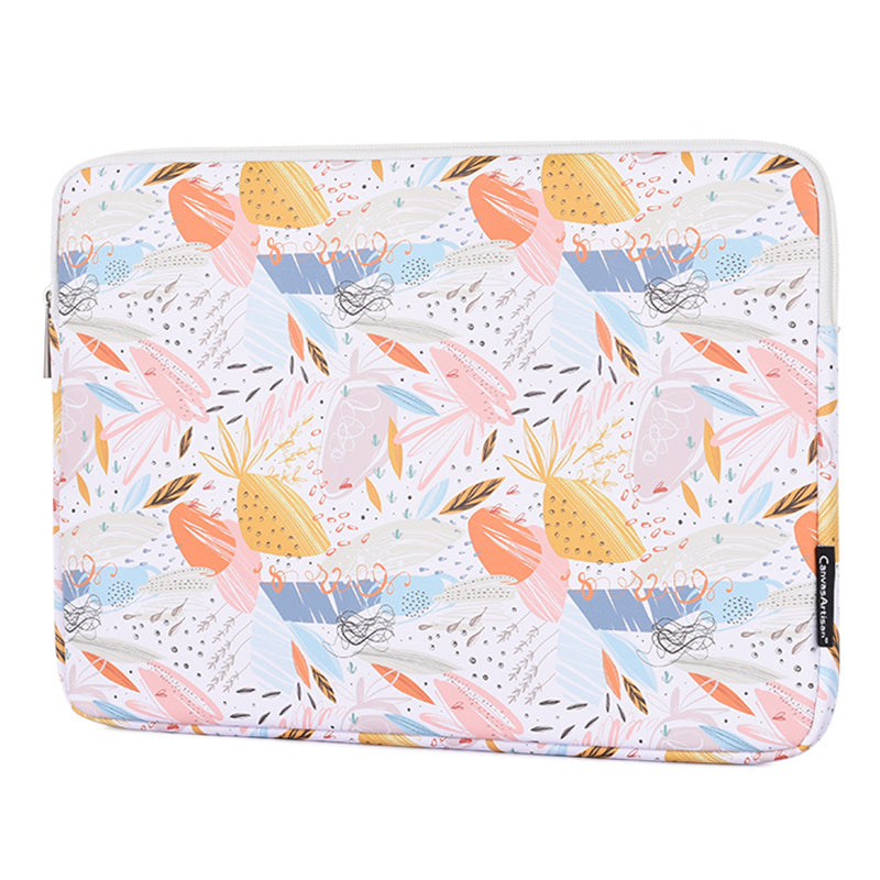 PU Leather Laptop Sleeve Bag Flower Leaf Pattern Notebook Carrying Case - White/for 13-inch Laptop