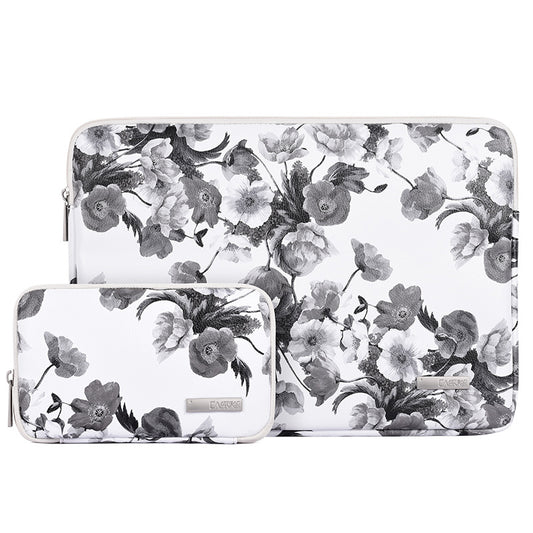 Watercolor Flower Pattern Laptop Sleeve Notebook Case with Small Bag - White/for 13-inch Laptop