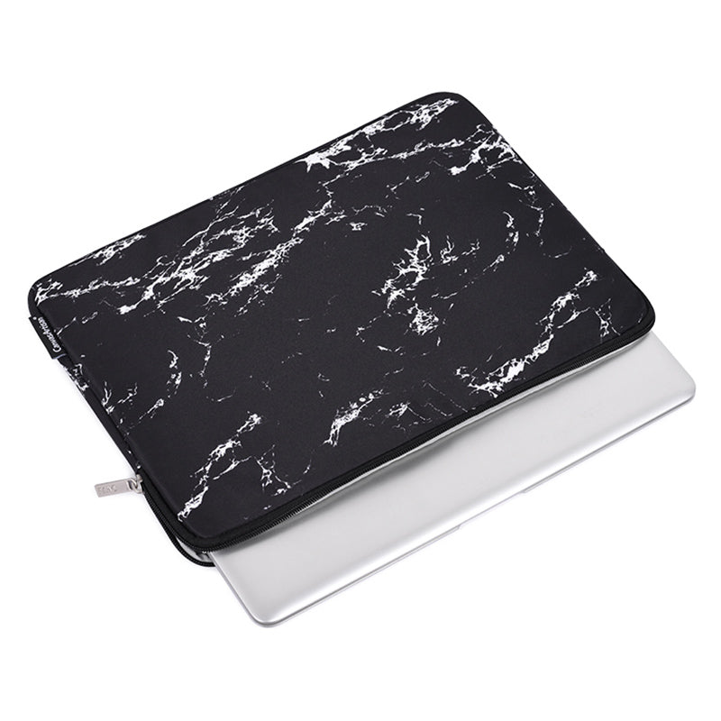 Marble Pattern Zipper Closure Laptop Carrying Bag Notebook Protective Sleeve with Small Bag - Black/for 12-inch Laptop