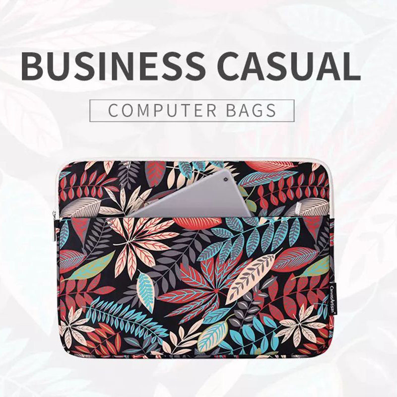 Leaves Printing Scratch-resistant Laptop Sleeve Polyester Zipper Notebook Bag - Black/for 14-inch Laptop