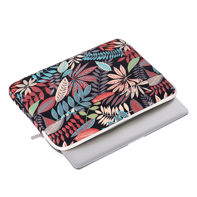 Leaves Printing Scratch-resistant Laptop Sleeve Polyester Zipper Notebook Bag - Black/for 14-inch Laptop