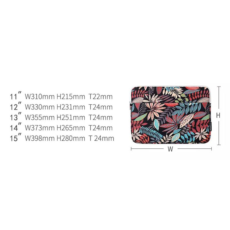 Leaves Printing Scratch-resistant Laptop Sleeve Polyester Zipper Notebook Bag - Black/for 14-inch Laptop