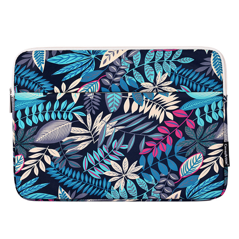 Leaves Printing Scratch-resistant Laptop Sleeve Polyester Zipper Notebook Bag - Blue/for 15-inch Laptop