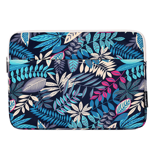 Leaves Printing Scratch-resistant Laptop Sleeve Polyester Zipper Notebook Bag - Blue/for 15-inch Laptop