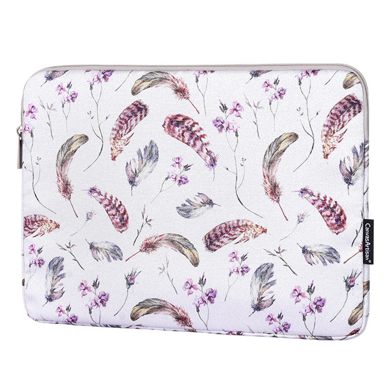 Watercolor Feather Pattern Ultra Slim Laptop Carrying Case Shockproof Notebook Sleeve with Small Bag - White/for 13-inch Laptop