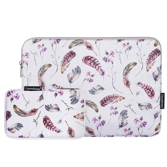 Watercolor Feather Pattern Ultra Slim Laptop Carrying Case Shockproof Notebook Sleeve with Small Bag - White/for 15-inch Laptop