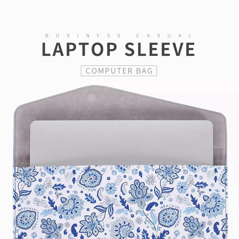 Magnetic Flip Cover PU Leather Laptop Sleeve Flower Pattern Notebook Case - Blue/for 12-inch Laptop