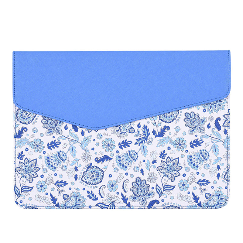 Magnetic Flip Cover PU Leather Laptop Sleeve Flower Pattern Notebook Case - Blue/for 13-inch Laptop