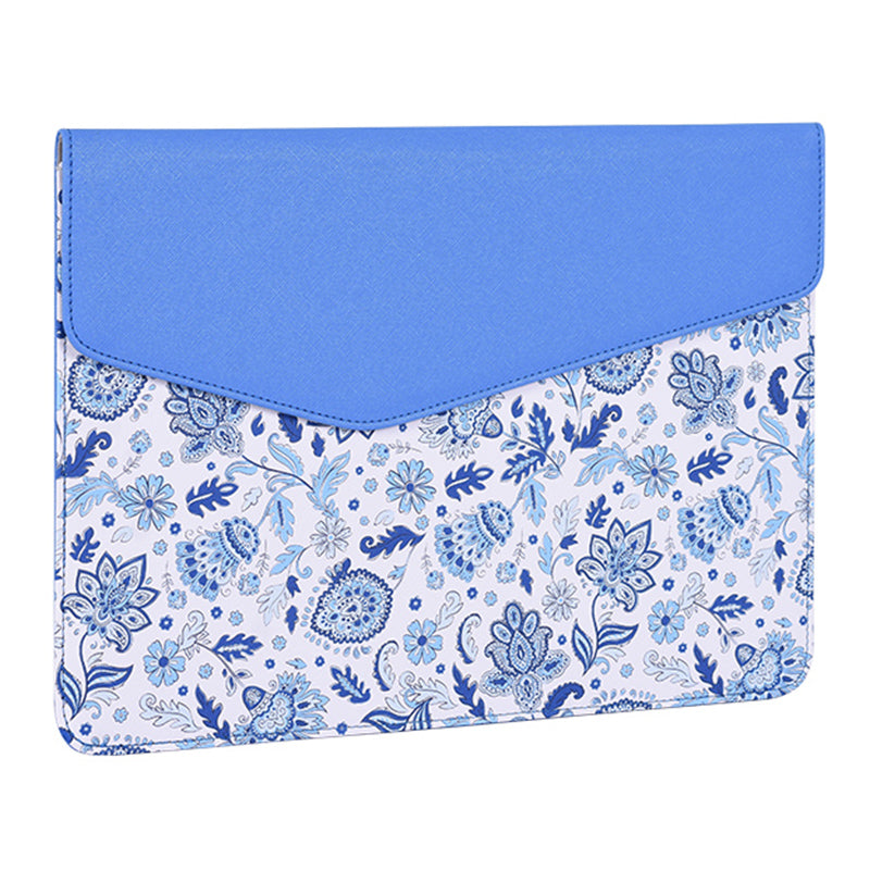 Magnetic Flip Cover PU Leather Laptop Sleeve Flower Pattern Notebook Case - Blue/for 14-inch Laptop