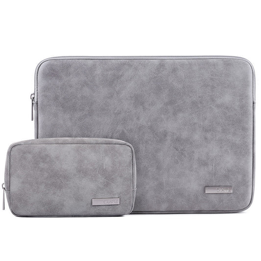 Solid Color Waterproof PU Leather Laptop Sleeve Notebook Case with Small Bag - Grey/for 11-inch Laptop