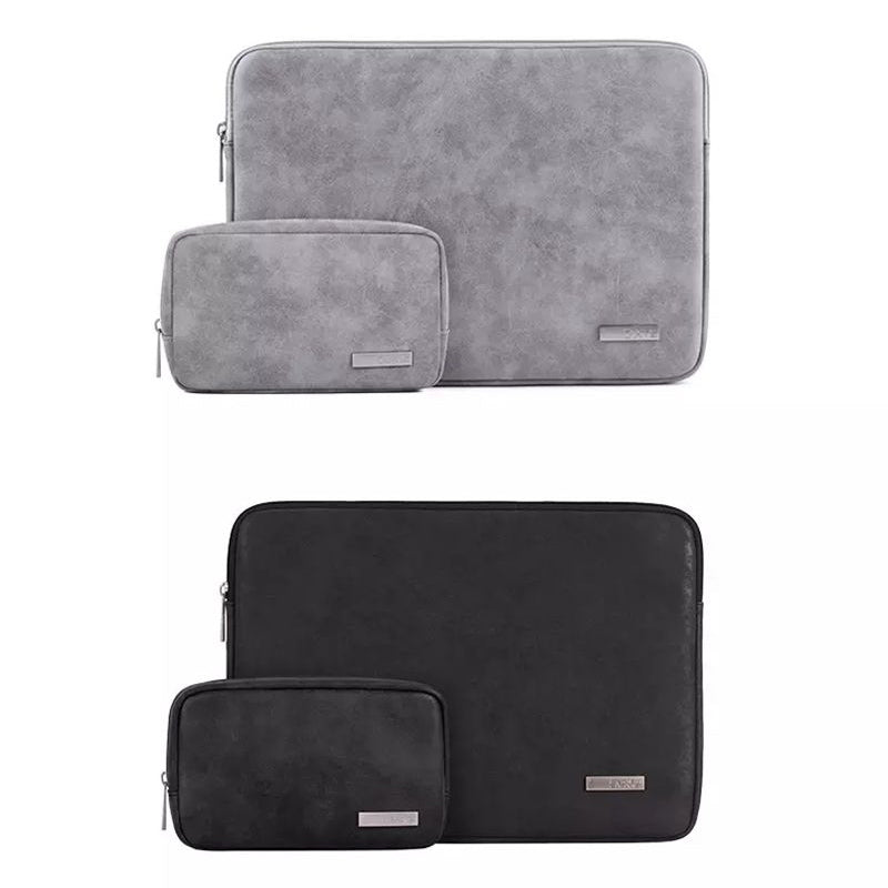 Solid Color Waterproof PU Leather Laptop Sleeve Notebook Case with Small Bag - Grey/for 13-inch Laptop