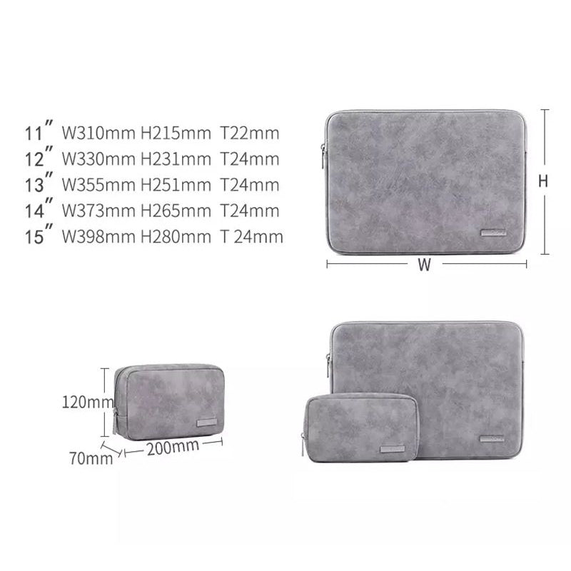 Solid Color Waterproof PU Leather Laptop Sleeve Notebook Case with Small Bag - Black/for 11-inch Laptop