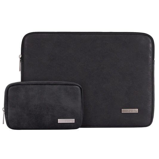 Solid Color Waterproof PU Leather Laptop Sleeve Notebook Case with Small Bag - Black/for 12-inch Laptop