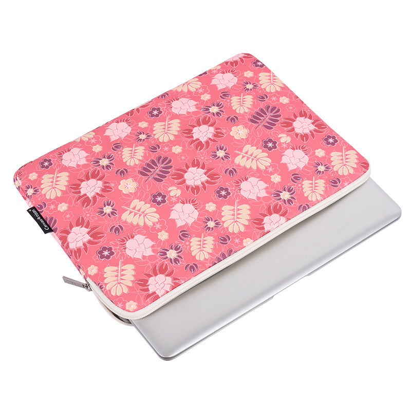 Flowers Leaves Pattern Laptop Carrying Bag Protective Notebook Sleeve with Small Bag - Pink/for 12-inch Laptop