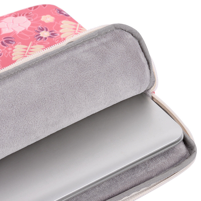 Flowers Leaves Pattern Laptop Carrying Bag Protective Notebook Sleeve with Small Bag - Pink/for 12-inch Laptop