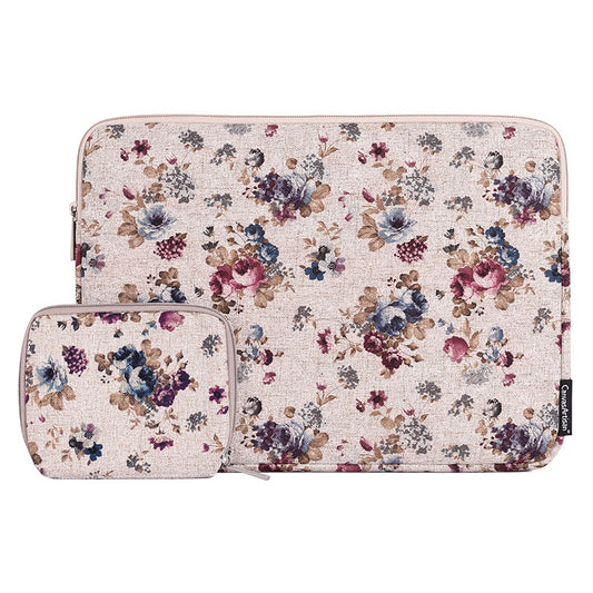 Soft Liner Full Prottection Laptop Sleeve Flower Pattern Notebook Carrying Case with Small Bag - White/for 14-inch Laptop