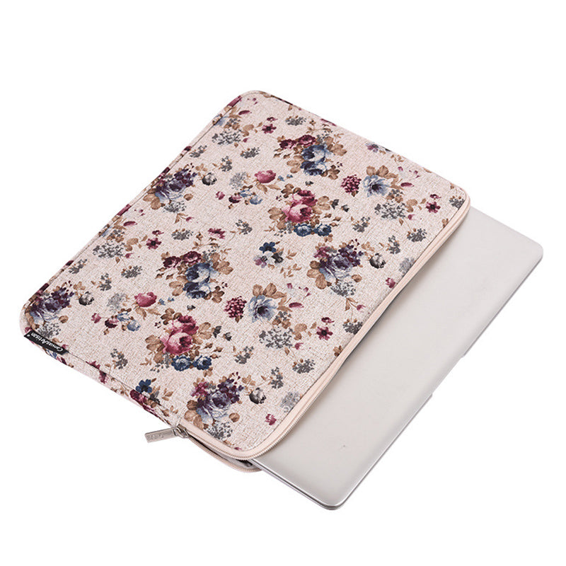 Soft Liner Full Prottection Laptop Sleeve Flower Pattern Notebook Carrying Case with Small Bag - White/for 15-inch Laptop