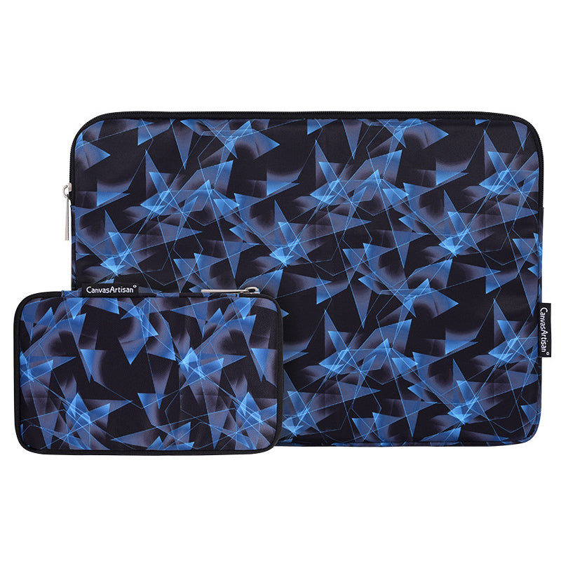 3D Diamond Pattern PU Leather Shockproof Laptop Sleeve Zipper Notebook Case with Small Bag - Blue/for 11-inch Laptop