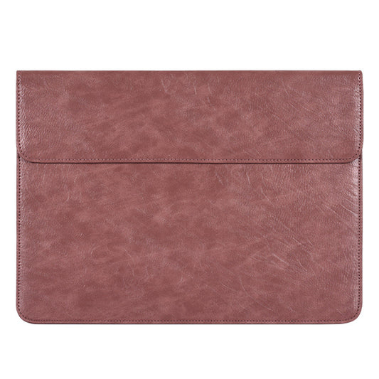 Business Style PU Leather Laptop Sleeve Notebook Carrying Bag with Magnetic Flip Cover - Brown/for 14-inch Laptop