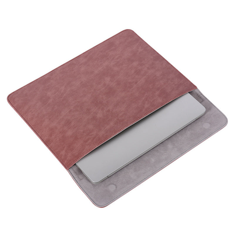 Business Style PU Leather Laptop Sleeve Notebook Carrying Bag with Magnetic Flip Cover - Brown/for 14-inch Laptop