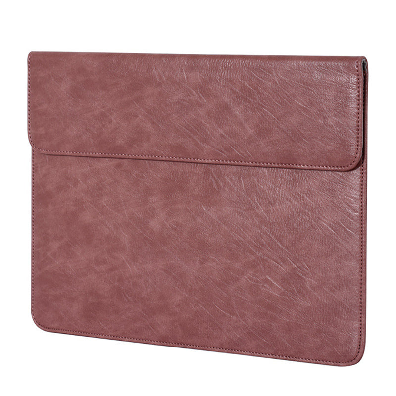 Business Style PU Leather Laptop Sleeve Notebook Carrying Bag with Magnetic Flip Cover - Brown/for 14-inch Laptop