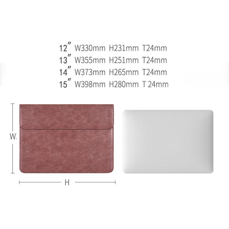 Business Style PU Leather Laptop Sleeve Notebook Carrying Bag with Magnetic Flip Cover - Brown/for 14-inch Laptop